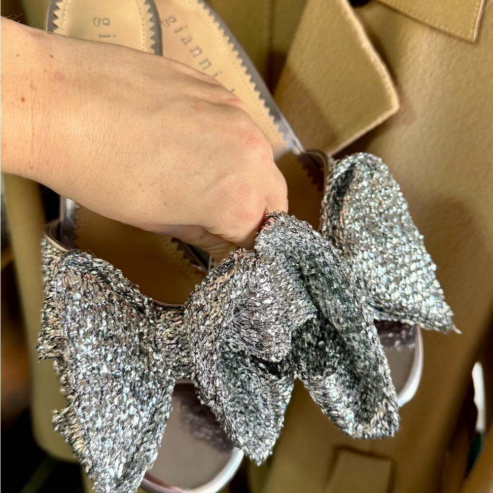 Gianni Bini Silver Bow-Accent Slingback Sandals